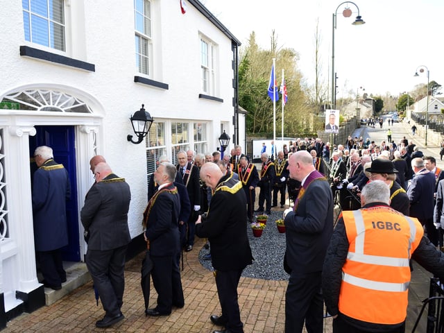 Gathered at the Royal Black Institution's new headquarters for the official opening. Picture: Arthur Allison/Pacemaker Press.