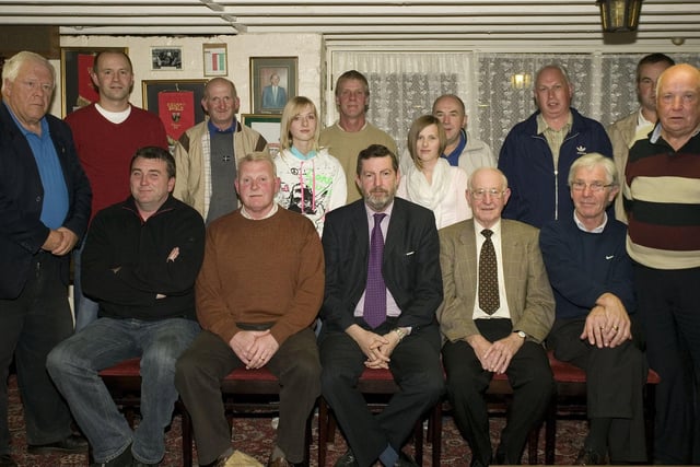 ALL NEW...The newly elected committee of the Garvagh and Kilrea District Coleraine  Supporters Club, pictured after their AGM in the Brown Trout on Thursday, included is Vice Chairman of Coleraine FC, Raymond Kirk, who chaired the meeting. CR40-159pl
