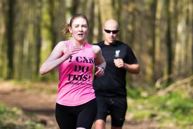 Joanne Fingleton en route to a PB at the Derrynoid Forest Parkrun 26-03-22