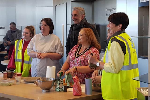 Causeway Coast and Glens Borough Council Deputy Mayor Councillor Ashleen Schenning and Dr Peter Bolan, Director of Ulster University’s International Travel and Tourism Management programme, pictured with local celebrity chef Paula McIntyre.