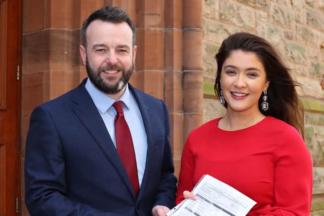 Pictured is SDLP East Derry candidate Cara Hunter with SDLP Leader Colum Eastwood at the Guildhall