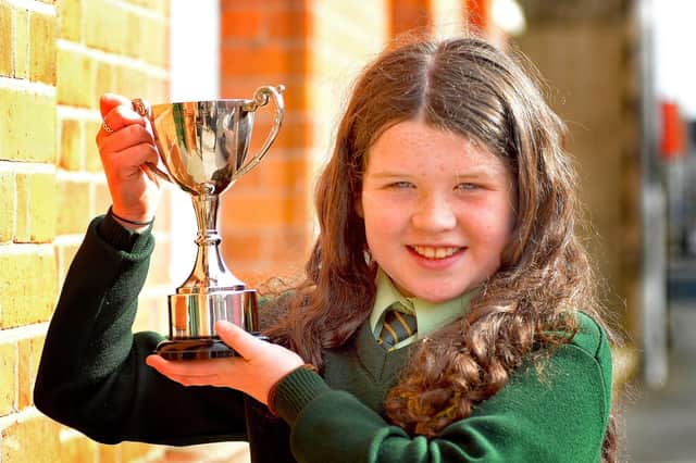 Kate Lavery (10), winner of the P5-P7 Songs From A Musical Show with her performance of 'I Know It's Today' from the musical, Shrek. INPT13-201.