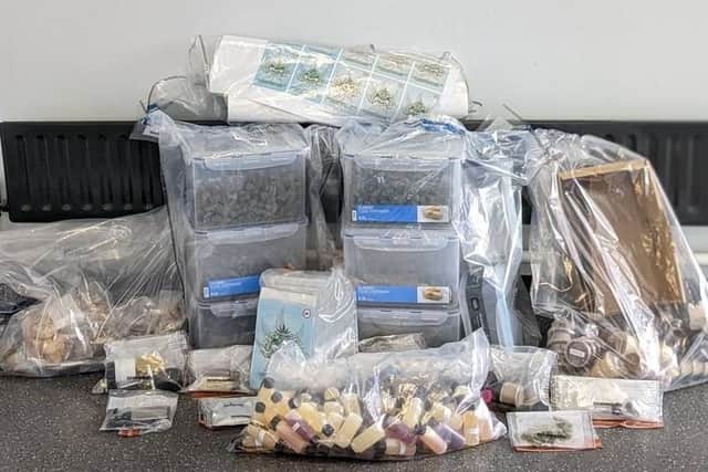 A police image of items seized in Larne on Wednesday.