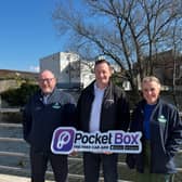 Davy Jackson, chair of Road Safe NI, Jim Finnegan, founder and CEO of Pocket Box and Patricia O’Neil, co-ordinator at Road Safe NI