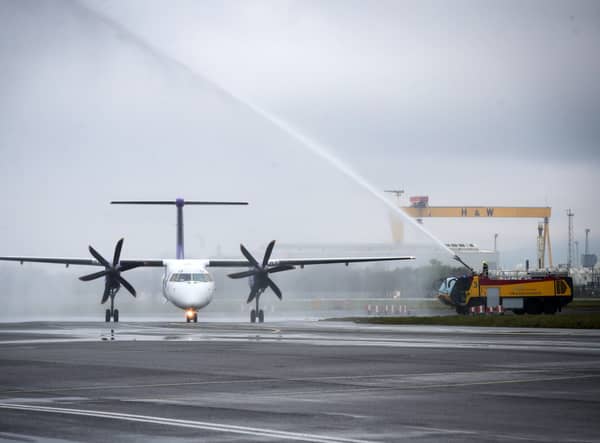 Inaugural Flybe flight from Birmingham receives water cannon welcome at Belfast City Airport