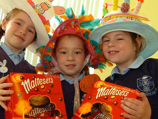 St Mary's Primary School Stewartstown pupils Hanna, Alana  and Fiona are all dressed up in their Easter bonnets back in 2007.