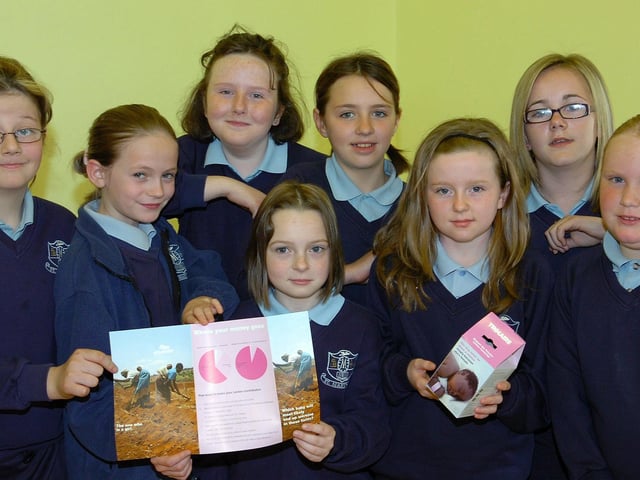 Pupils from St Mary's Primary School in Stewartstown promote Trocaire at the school Easter Bonnet competition in 2007.