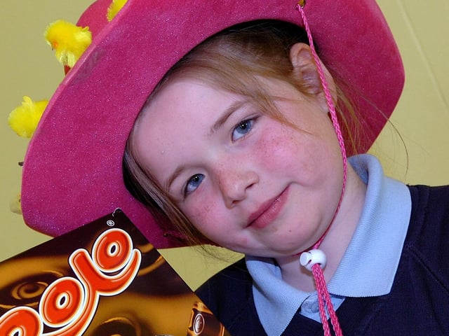 Eimear with her prize at the Easter bonnet competition.