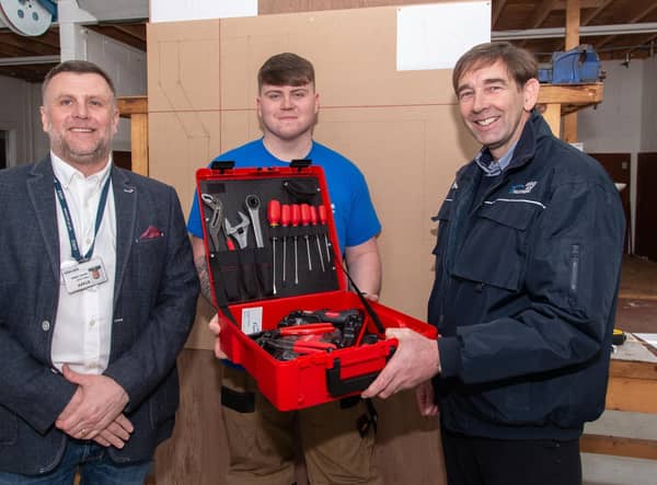 Peter Lynch, Plumbing Lecturer at Northern Regional College, Morgan Feeney, Northern Regional College SkillBuild Competitor 2022 and Richard Robinson, Group Sales Director at Beggs & Partners.
