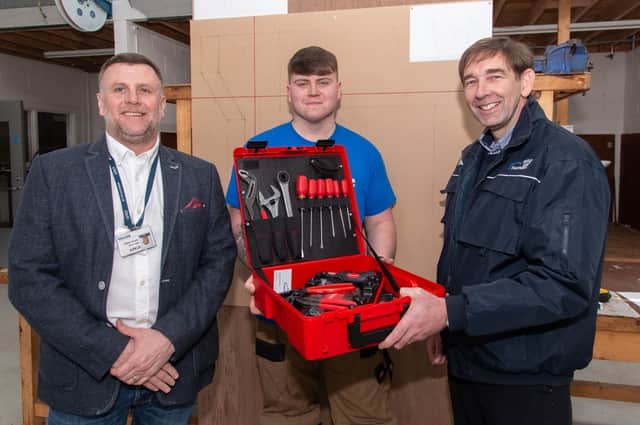 Peter Lynch, Plumbing Lecturer at Northern Regional College, Morgan Feeney, Northern Regional College SkillBuild Competitor 2022 and Richard Robinson, Group Sales Director at Beggs & Partners.