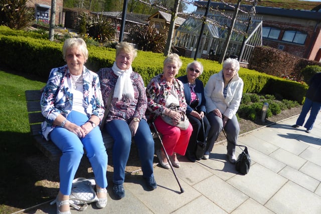Muckamore ladies Marjorie Hamilton, Joan Gray, Florence McFarland, Hazel Coates and Frieda Fulton enjoying the sunshine