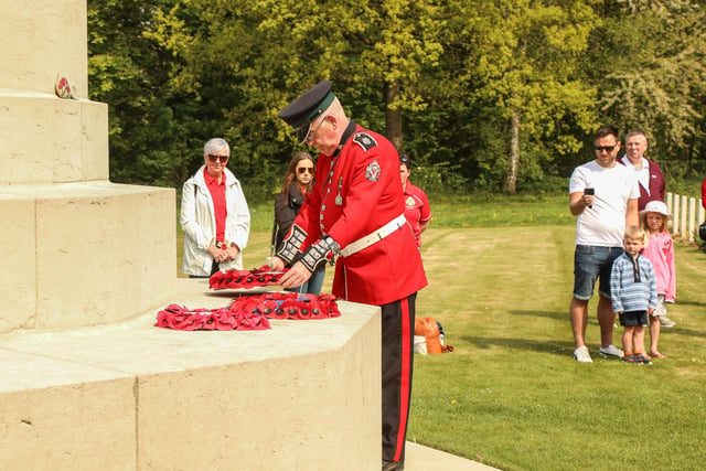 Band Chairman Alan Toole laying a wreath at the Cross of Sacrifice. Pic by Norman Briggs, rnbphotographyni