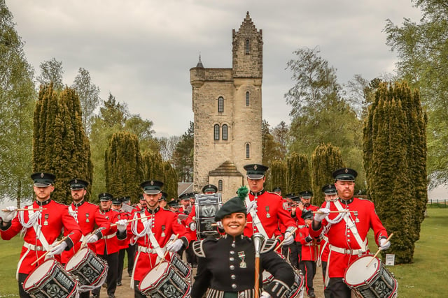 Drum Major Naomi Orr leads the Band away from the Ulster Tower. Pic by Norman Briggs, rnbphotographyni