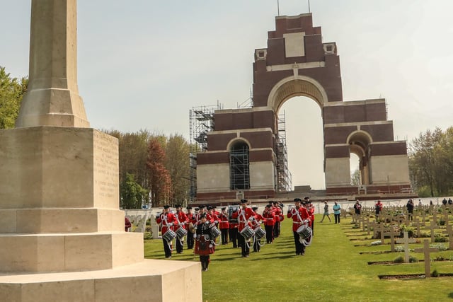The Band playing in front of the Thiepval Memorial. Pic by Norman Briggs, rnbphotographyni