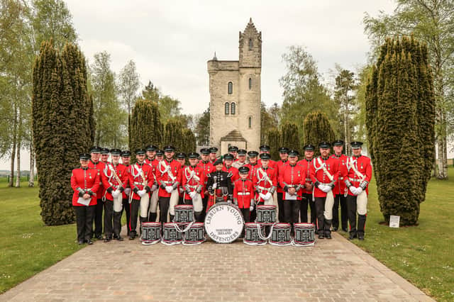 Lisburn Young Defenders Flute Band at the Ulster Tower. Pic by Norman Briggs, rnbphotographyni