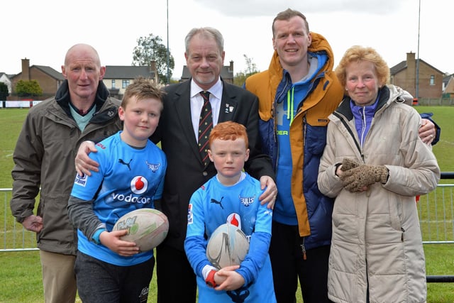 Bill Crymble is pictured with Jackie, Carole, Warren, Cain and Blake McClean at the Carrick Sevens Rugby tournament in 2016. INCT 17-018-PSB