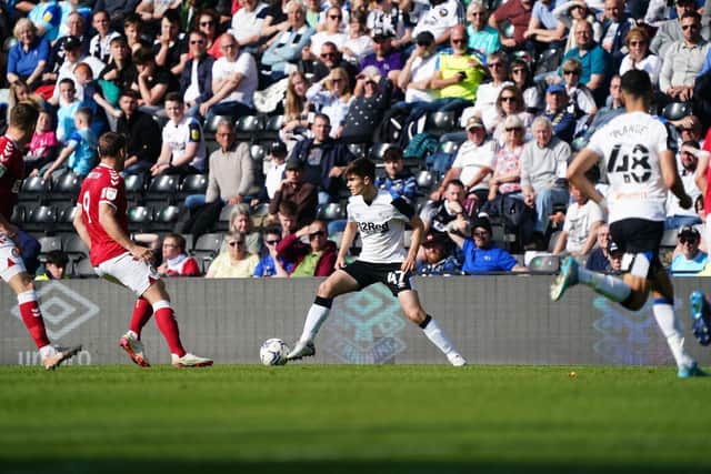 Portadown man Darren Robinson (17) makes his debut with Derby County against Bristol City last Saturday April 23, 2022.
