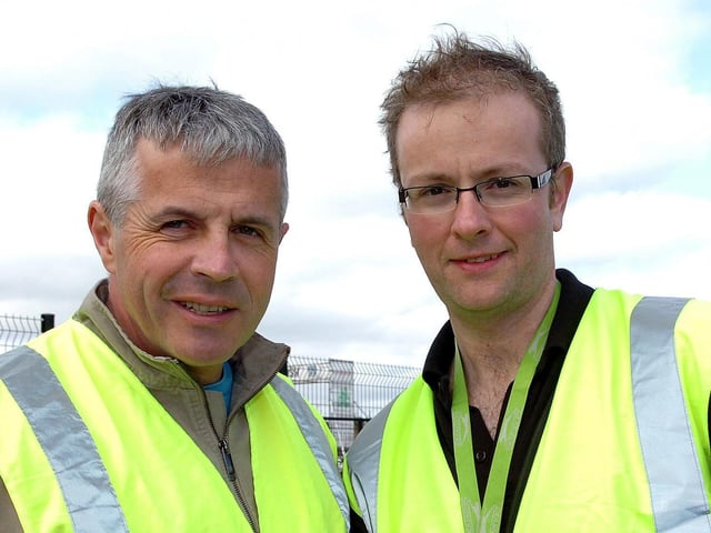 Pat Purvis and Simpson McGrath (event organiser) checking over the route of the Mid-Ulster Duathlon which started at Meadowbank Sports Arena.