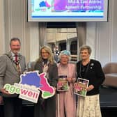 Mayor Cllr William McCaughey at the MEAAP magazine launch with Jenny Dougan, Kenneth Wilson, Sarah McLaughlin, Doris Smyth, and Eve Booker