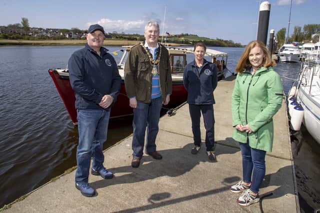 Ian McKnight, White River Charters; Mayor Councillor Richard Holmes; Fiona Bryant, White River Charters and Kerrie McGonigle, Tourism Destination Manager, Causeway Coast & Glens Borough Council