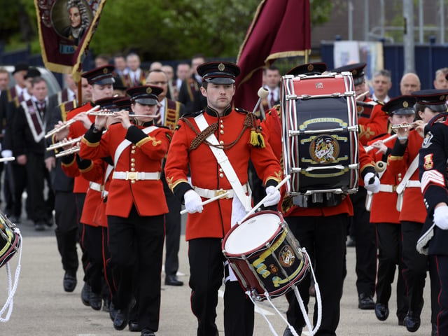 The Churchill Flute Band pictured during the annual parade by the Walker Parent Club of the Apprentice Boys of Derry on Saturday morning. INLS2116-117KM