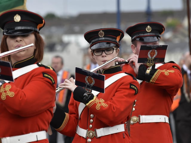 Flautists with the Churchill Flute Band. INLS2816-134KM