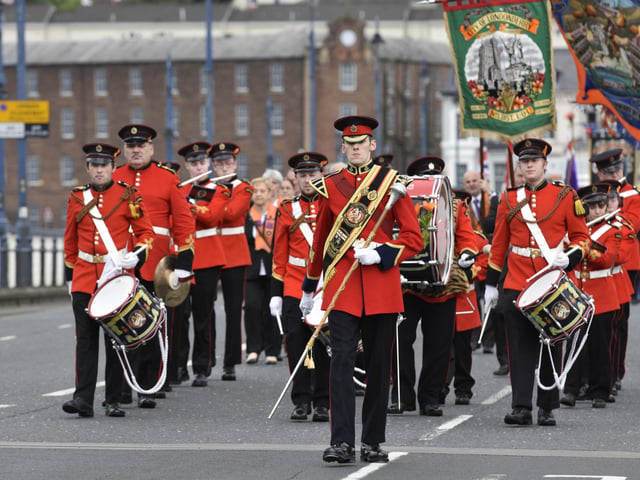 The Churchill Flute Band pictured during Tuesdayâ€TMs parade. INLS2816-125KM