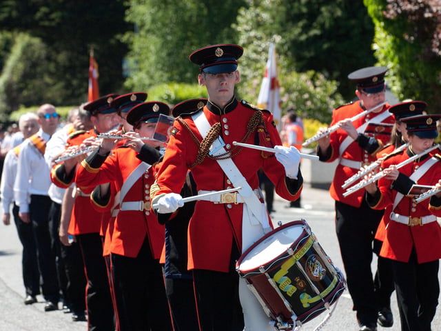 The Churchill Flute Band pictured taking part in the min 'Twelfth' parade held by the City of Londonderry Grand Orange Lodge on Saturday. INLS2413-148KM
