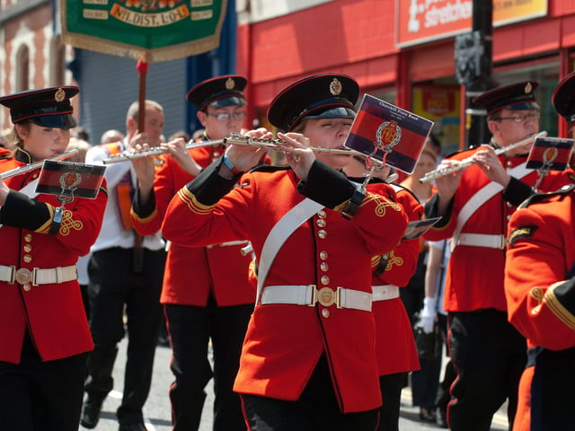 Members of the Churchill Flute Band pictured during the annual church parade held by the City of Londonderry Grand Orange Lodge on Sunday. INLS2813-155KM