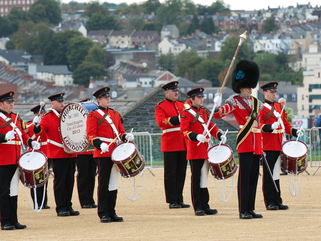 The Churchill Flute Band taking part in the Marching Bands Competition held at Ebrington Square at the Pride of the Orange & Blue Auld Boys. INLS4113-121KM