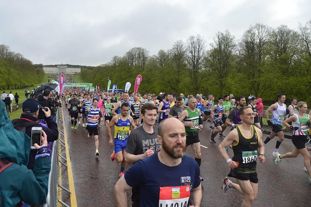 Runners keep up a good pace at the start of the marathon route. Picture: Arthur Allison/Pacemaker Press.