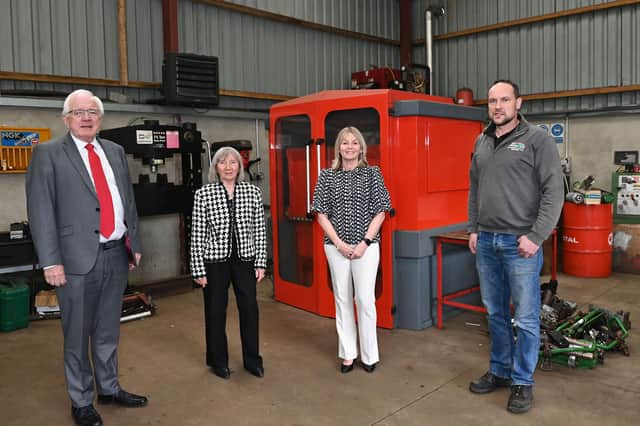 Alderman Allan Ewart MBE, Chair of Lagan Rural Partnership; Nessa O'Callaghan, Vice-Chair of Lagan Rural Partnership; Alderman Amanda Grehan Chair of Development Committee meet up with Andy Keys of Keys Brothers Horticulture Ltd which received support from the rural development grant scheme.