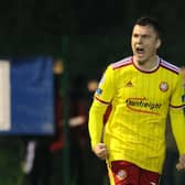 Portadown's Stephen Taggart celebrates his goal during this evening's game at BMG Arena, Portadown.  Photo by David Maginnis/Pacemaker Press