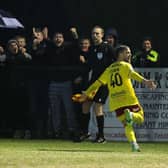 Billy Stedman celebrates his goal for Portadown.  Photo by David Maginnis/Pacemaker Press