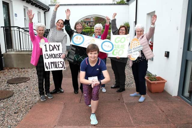 Pictured are (l-r) Joan McKinley, Resident, Abbeyfield & Wesley; Shauna Caldwell, Administrator, Abbeyfield & Wesley; Julie Marshall (from Carrickfergus), Finance Officer, Abbeyfield and Wesley; Geraldine Gilpin, Chief Executive, Abbeyfield & Wesley; Lily Gault, Resident; Sally Campton, Community Engagement Manager, Abbeyfield and Wesley; and Chris Houston, Resident.