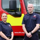 NIFRS Firefighter Graduation course graduates Sharon Townsley and Odhran Bradley, both from Ballyclare.