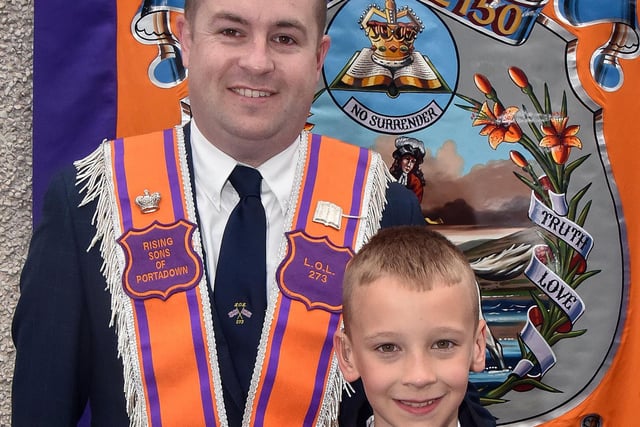 Bangor Bound...Ashley Stenson and son, Charlie (9) pictured before heading off to Bangor for the annual Junior LOL parade. INPT19-224.