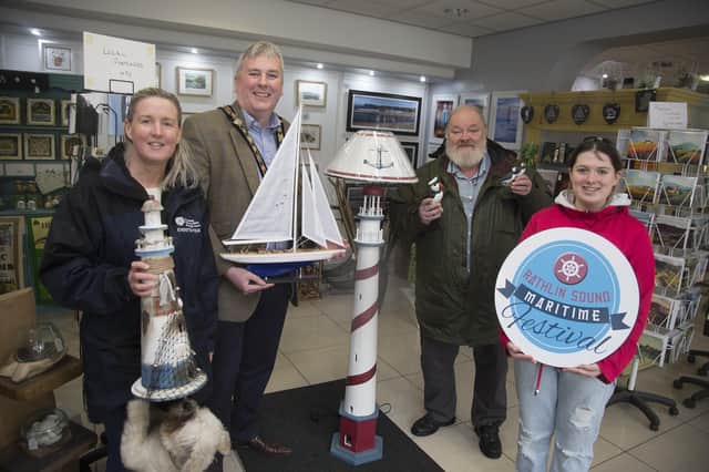 Rathlin Sound Maritime Festival will take place from May 27 until June 5 and celebrating its return are (L-R): Tracey Freeman, Causeway Coast and Glens Borough Council’s Events Officer; the Mayor, Councillor Richard Holmes; Peter Molloy from Ballycastle Community Development Group and Chloe Dunn