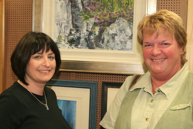 Joyce Rankin and Suzane Mortimer pictured at the Dunluce Parish Church art Exhibition in the Parish hall in Bushmills. Pic Kevin McAuley