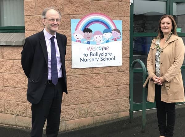 Former Education Minister Peter Weir and Principal of Ballyclare Nursery School, Emma Corry.