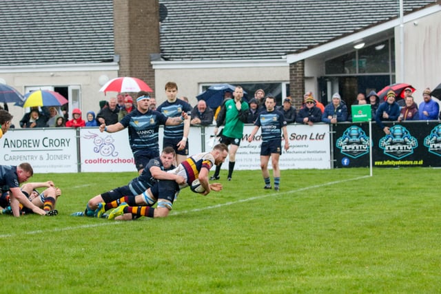 Robin Sinton goes in for Bann's opening try
