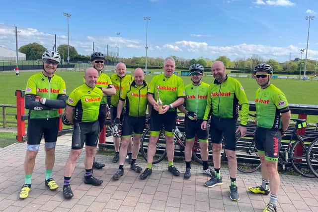 Carn Wheelers at the finish the Ozzie Rogers Memorial Charity Cycle on Sunday 7 May 2022