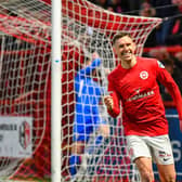 Mark Randall celebrates after putting Larne 2-0 up late on