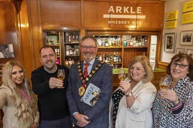 Mayor Councillor William McCaughey visiting the Londonderry Arms who have teamed up with the Old Bushmills Distillery offering a new whiskey tasting experience