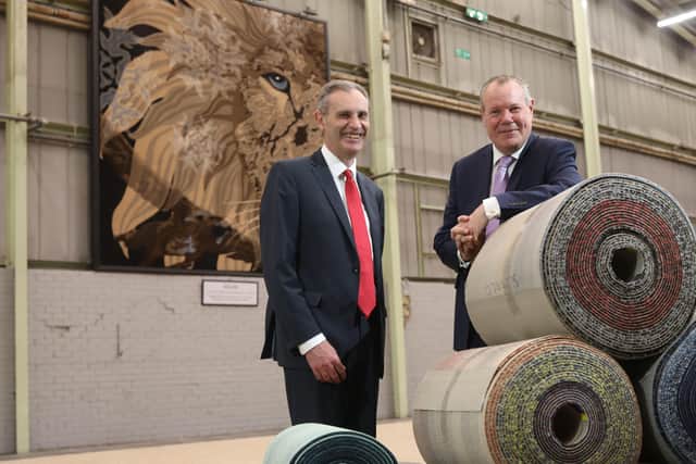 Group Managing Director of Ulster Carpets in Portadown, Nick Coburn with Minister of State Conor Burns.