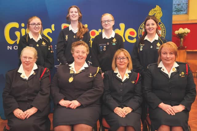 Girls from 12th NI Magheragall Presbyterian, 22nd NI Sloan Street Presbyterian and 160th NI St Paulâ€TMs Parish Girlsâ€TM Brigade pictured with their Girlsâ€TM Brigade company leaders and Isobel McKane, GBNI president
