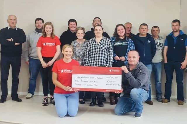 Mosside Tractor Run was held in aid of Air Ambualnce NI and raised £705 towards keeping the Helicopter Emergency Medical Service in operation. The cheque was presented to representative Caroline Smyth and her daughter Ellie
