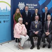 Members of Mid and East Antrim's Fairtrade Steering Group with Reverend Adrian Halligan and Dr Christopher Stange, Consulate General for Saint Vincent and the Grenadines.