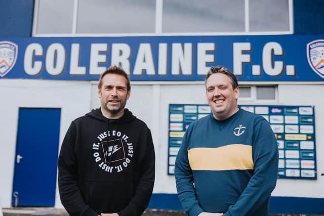 Chris Morgan, Director of Club Sport NI & Simon Magee, Financial Director of Coleraine FC. Photo Credit: ColeraineFC/David Cavan