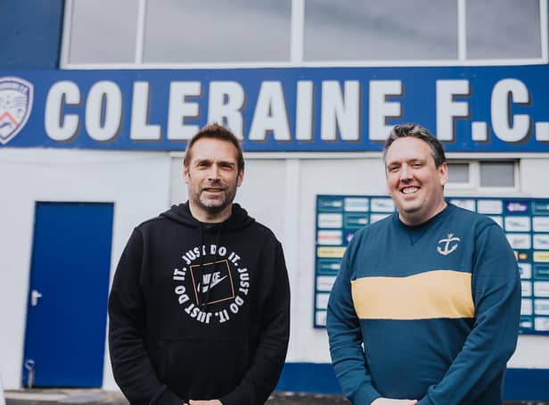 Chris Morgan, Director of Club Sport NI & Simon Magee, Financial Director of Coleraine FC. Photo Credit: ColeraineFC/David Cavan
